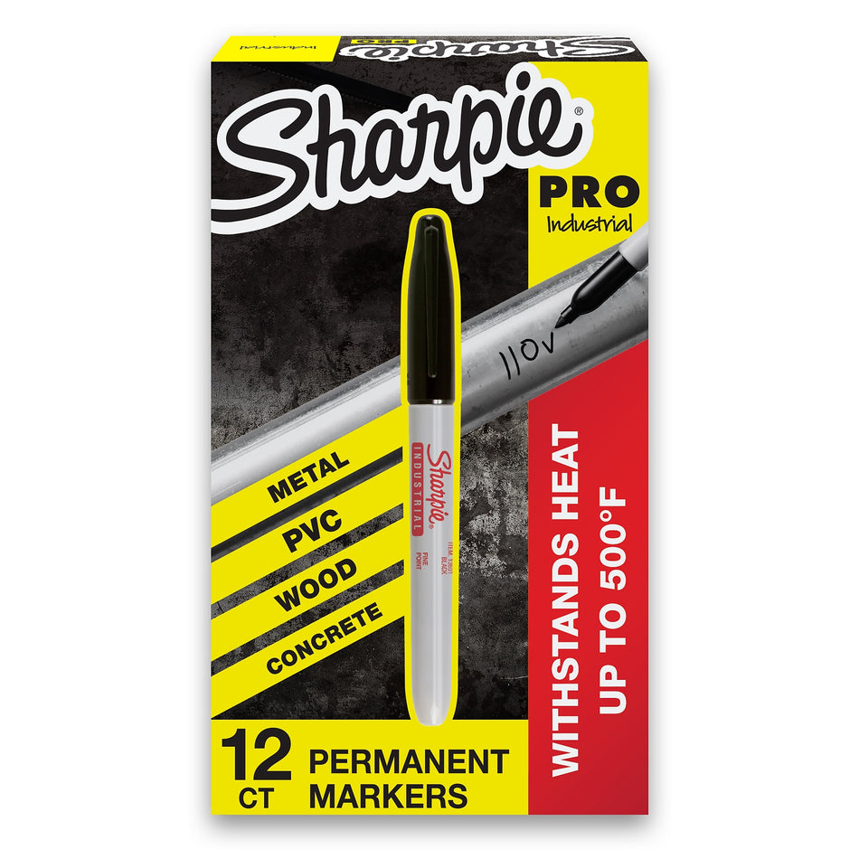 Sharpie Industrial Permanent Markers, Fine Tip, Black, Dozen