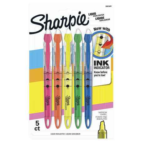 Sharpie Liquid Highlighter, Chisel Tip, Assorted, 5/Pack