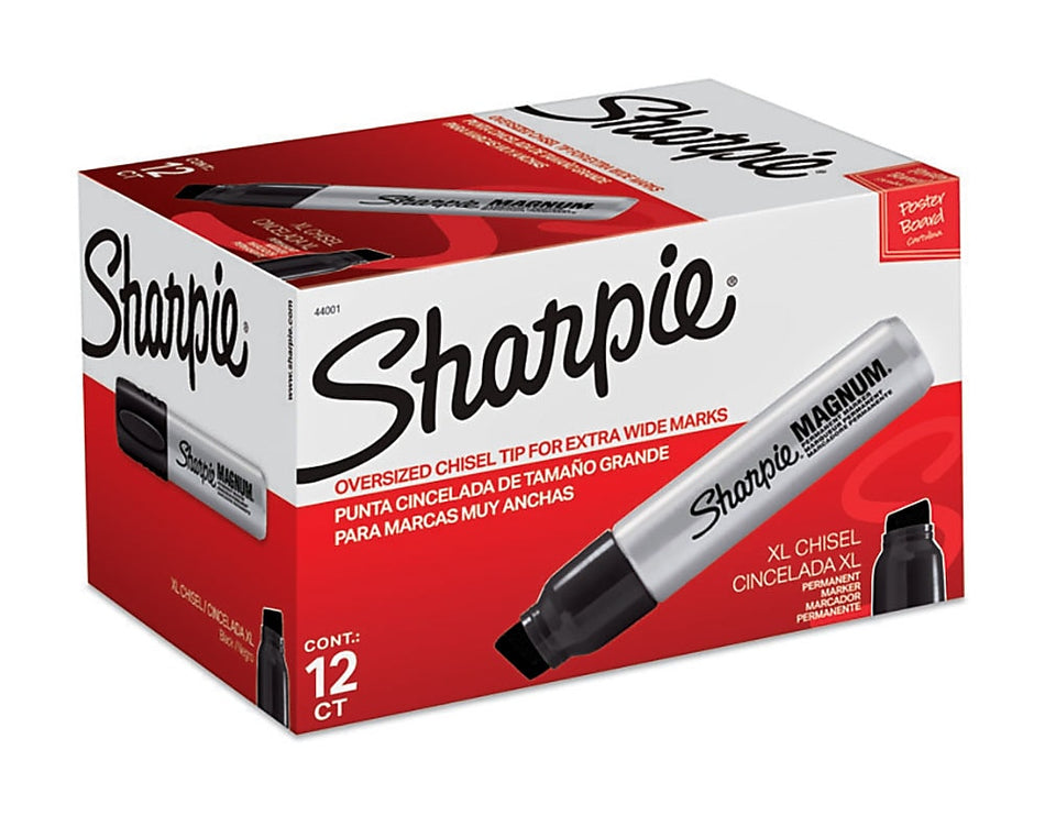 Sharpie Magnum Permanent Markers, XL Chisel Tip, Black, 12/Pack