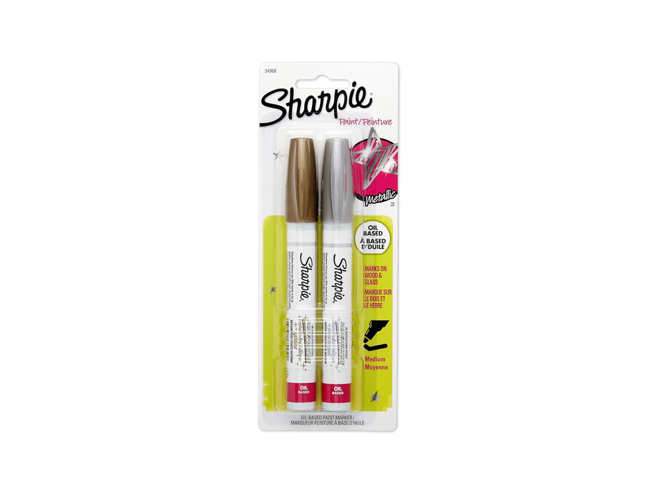 Sharpie Metallic Oil-Based Paint Markers, Medium Tip, Assorted, 2/Pack