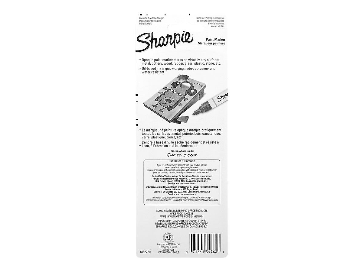 Sharpie Metallic Oil-Based Paint Markers, Medium Tip, Assorted, 2/Pack