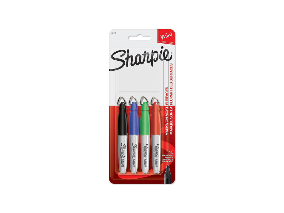 Sharpie Mini Permanent Markers, Fine Tip, Assorted, 4/Pack