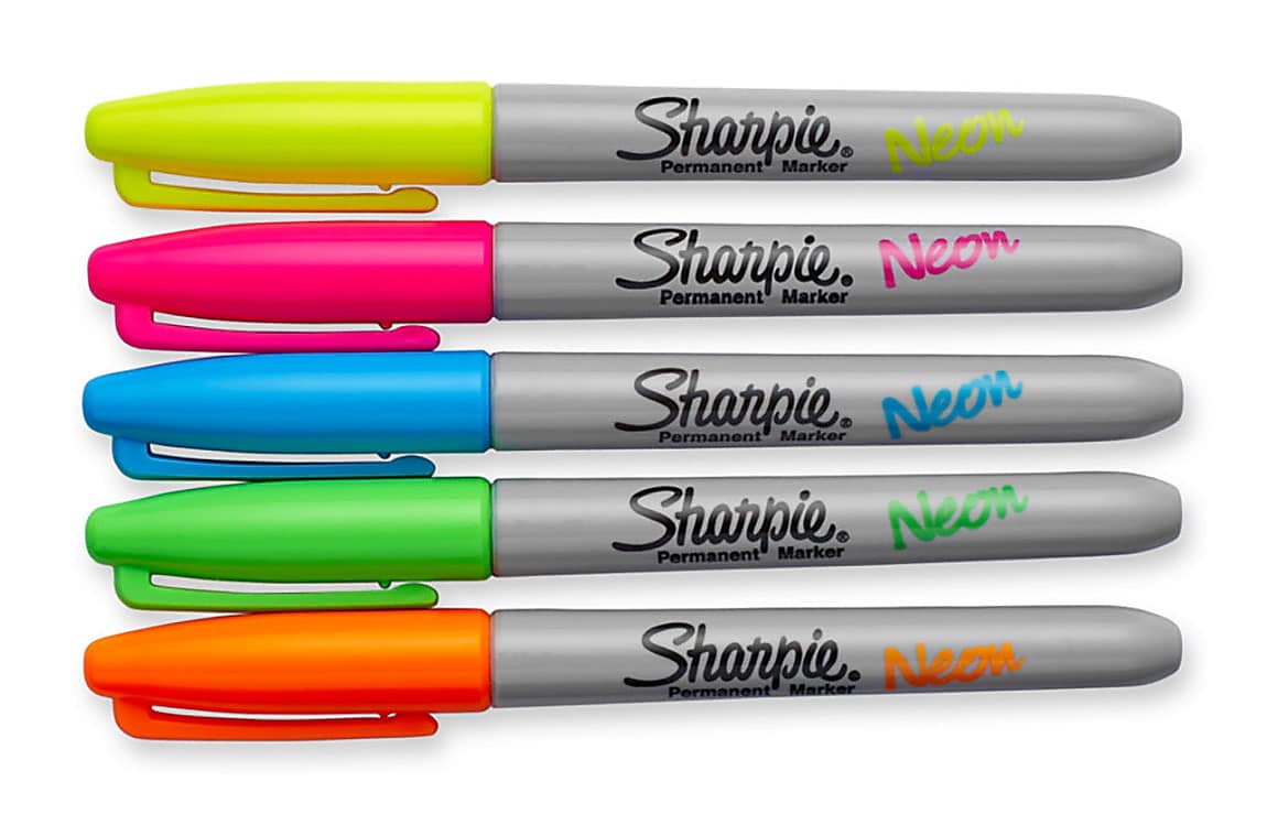 Sharpie Neon Permanent Markers, Fine Tip, Assorted Neon, 5/Pack