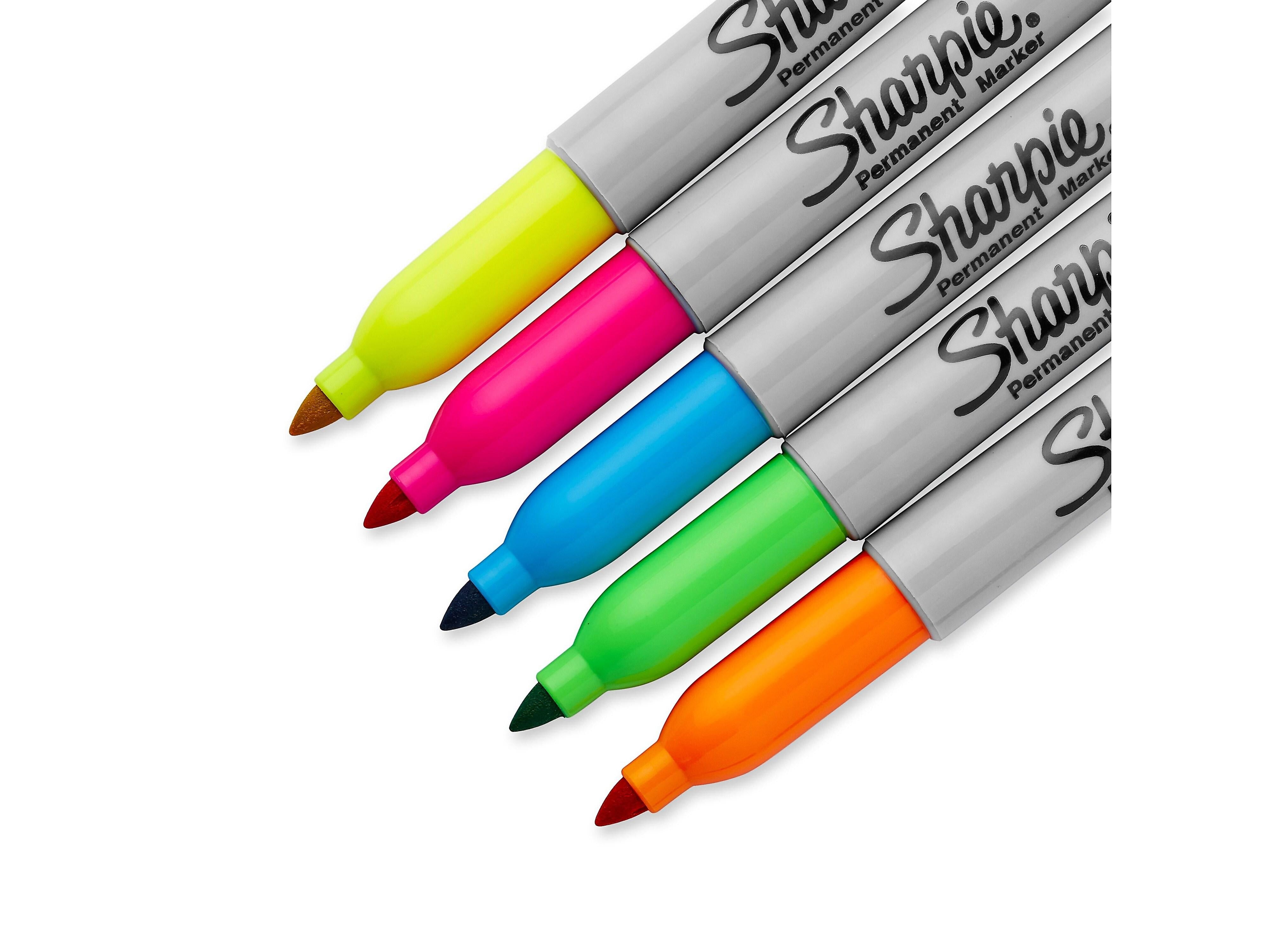 Sharpie Neon Permanent Markers, Fine Tip, Assorted Neon, 5/Pack