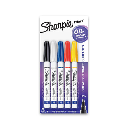 Sharpie Oil-Based Paint Markers, Fine Tip, Assorted, 5/Pack