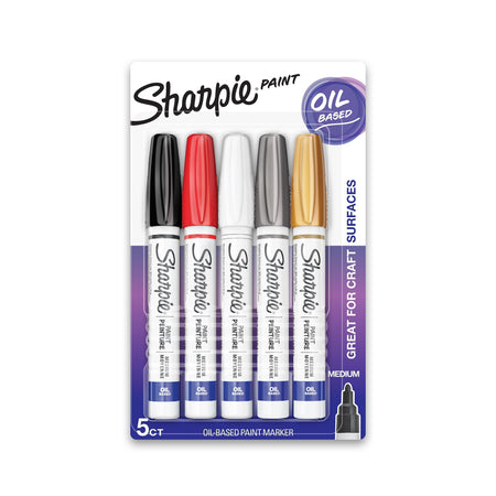 Sharpie Oil-Based Paint Markers, Medium Tip, Assorted, 5/Pack