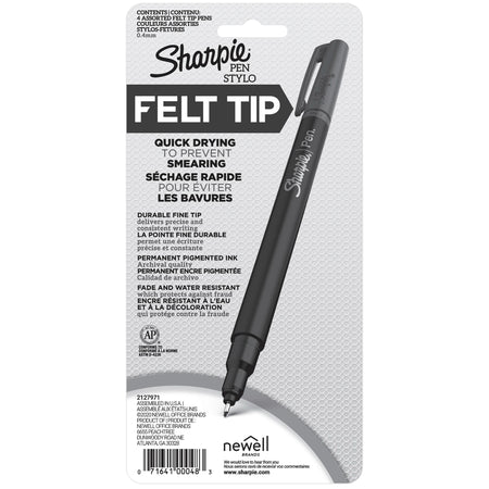 Sharpie Pen Felt Pens, Fine Point, 0.4 mm, Assorted Ink, 4 Pack