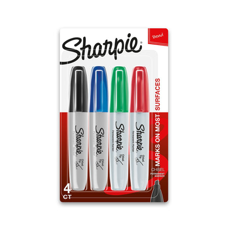 Sharpie Permanent Marker, Chisel Tip, Assorted, 4/Set