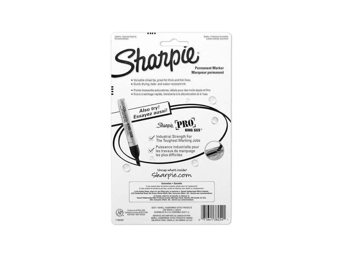 Sharpie Permanent Marker, Chisel Tip, Assorted, 4/Set