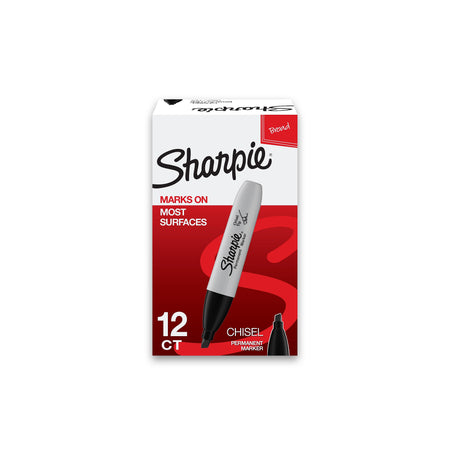 Sharpie Permanent Marker, Chisel Tip, Black, Dozen