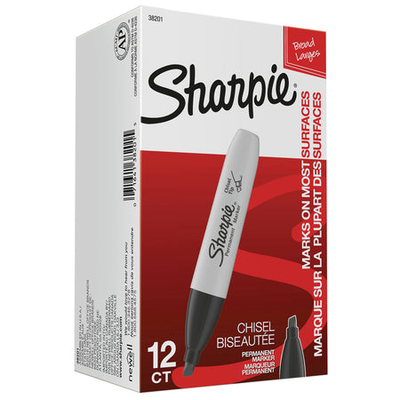 Sharpie Permanent Marker, Chisel Tip, Black, Dozen