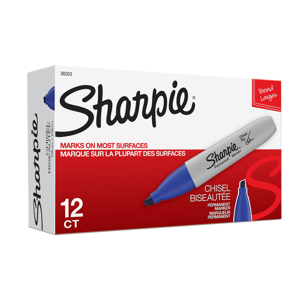 Sharpie Permanent Marker, Chisel Tip, Blue, Dozen