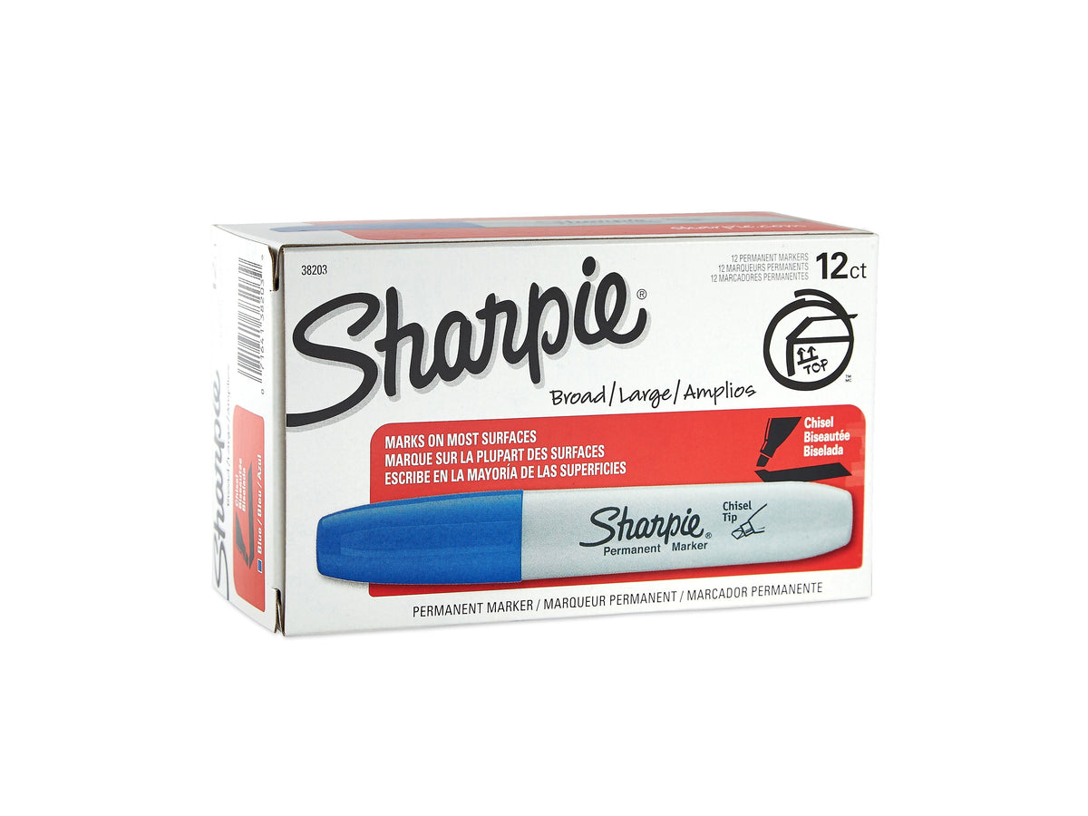 Sharpie Permanent Marker, Chisel Tip, Blue, Dozen