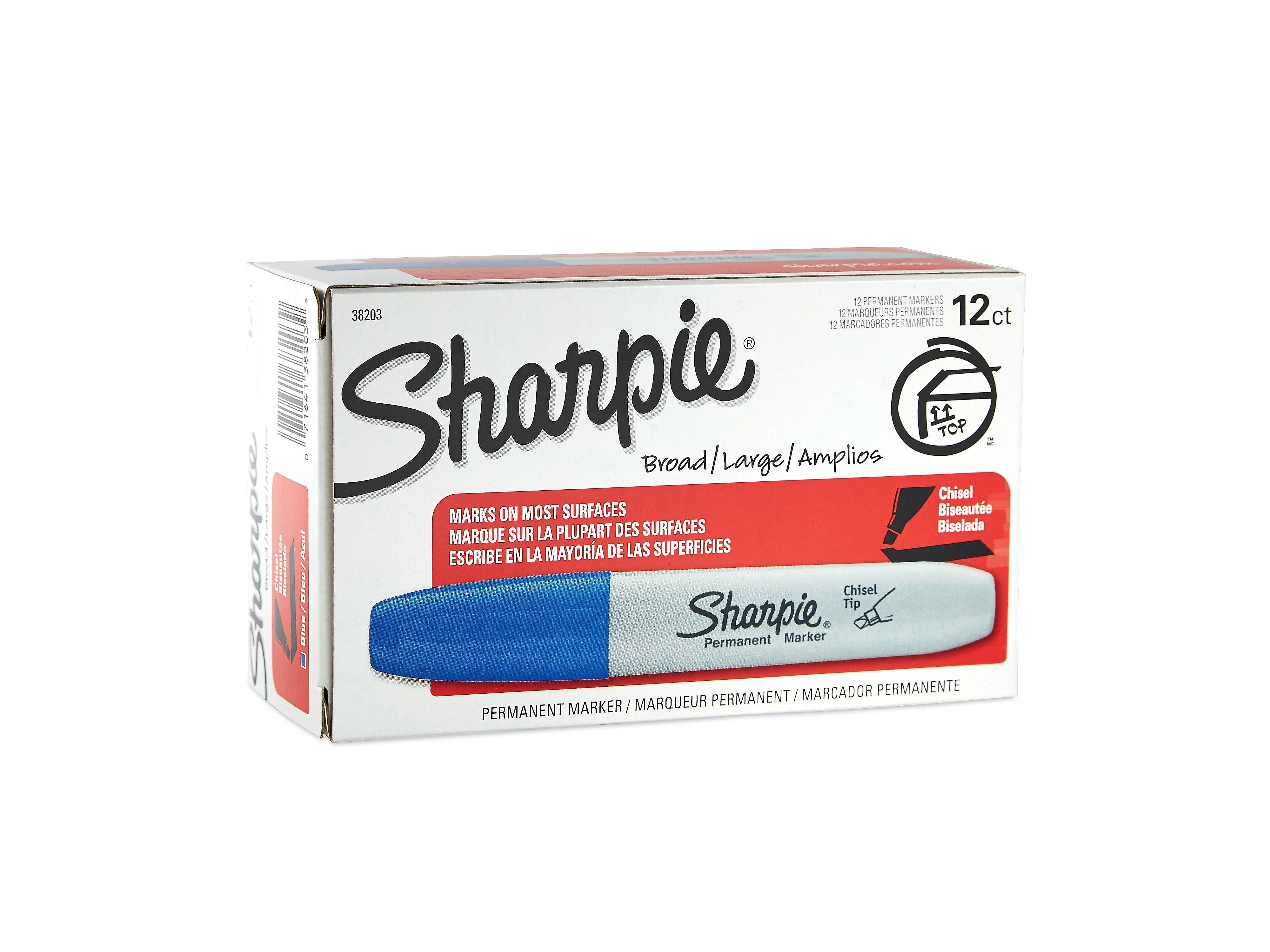 Sharpie Permanent Marker, Chisel Tip, Blue, Dozen