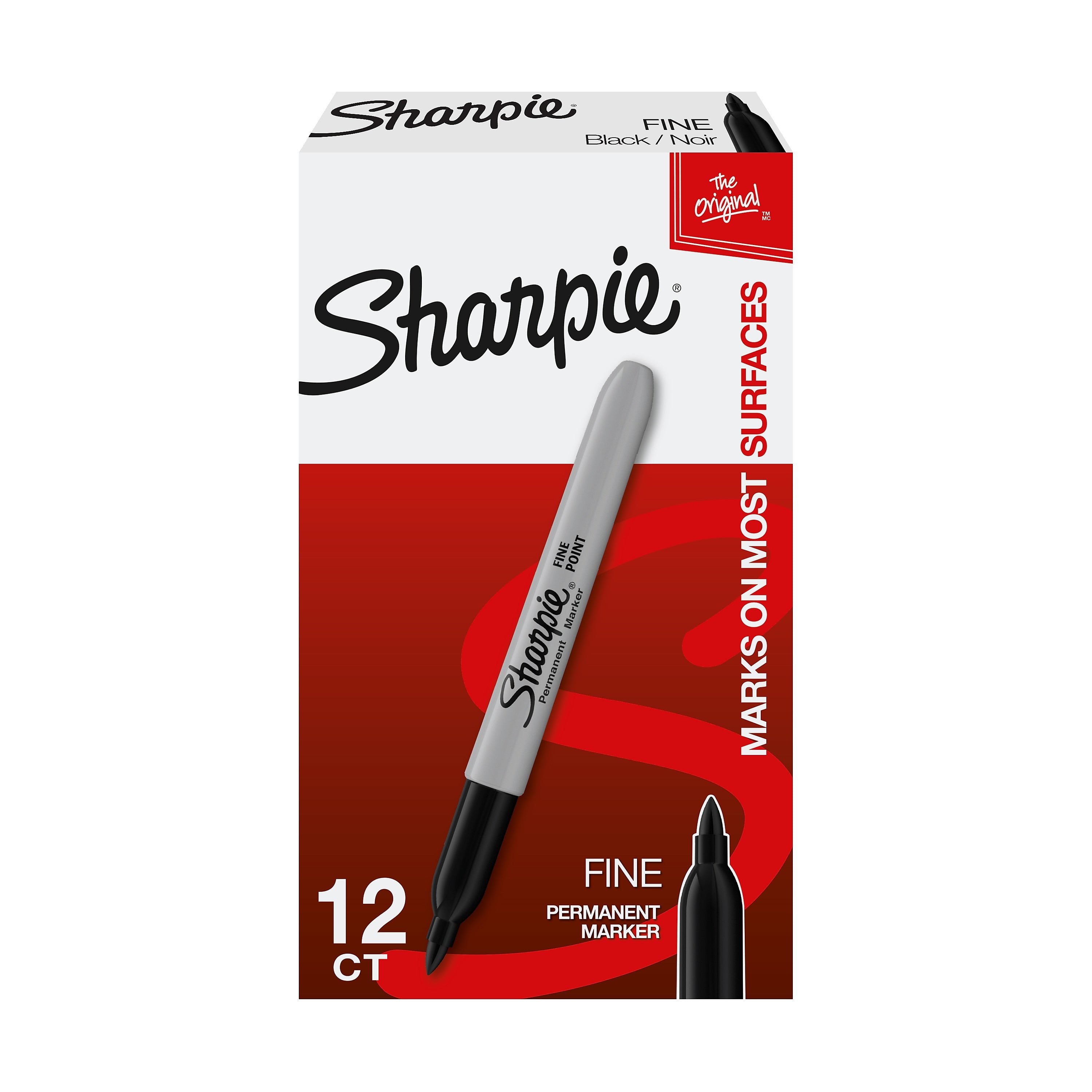 Sharpie Permanent Marker, Fine Tip, Black, Dozen