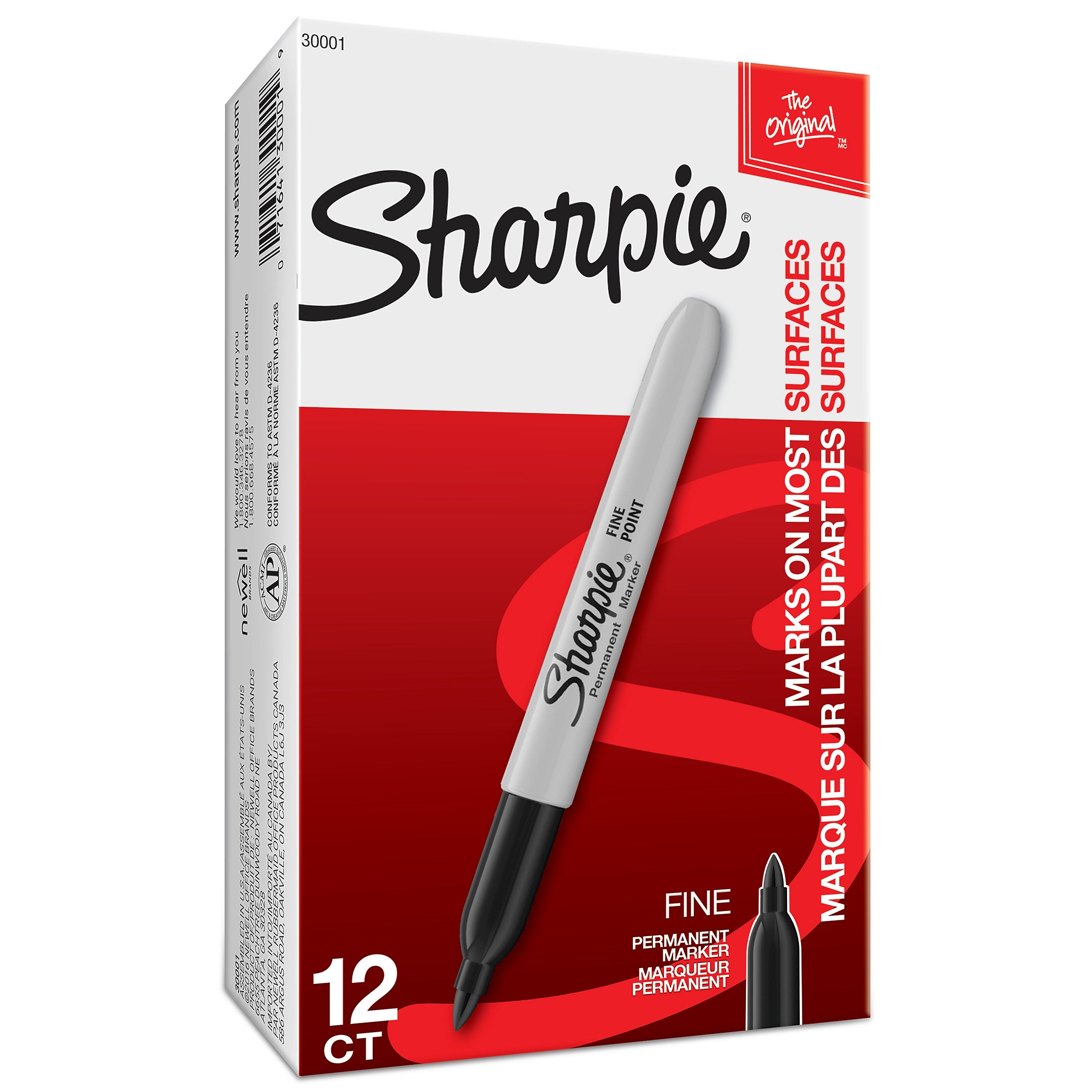 Sharpie Permanent Marker, Fine Tip, Black, Dozen