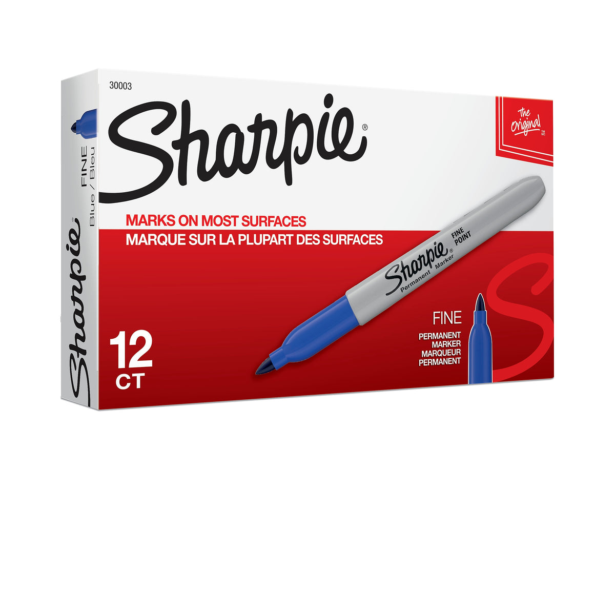 Sharpie Permanent Marker, Fine Tip, Blue, Dozen