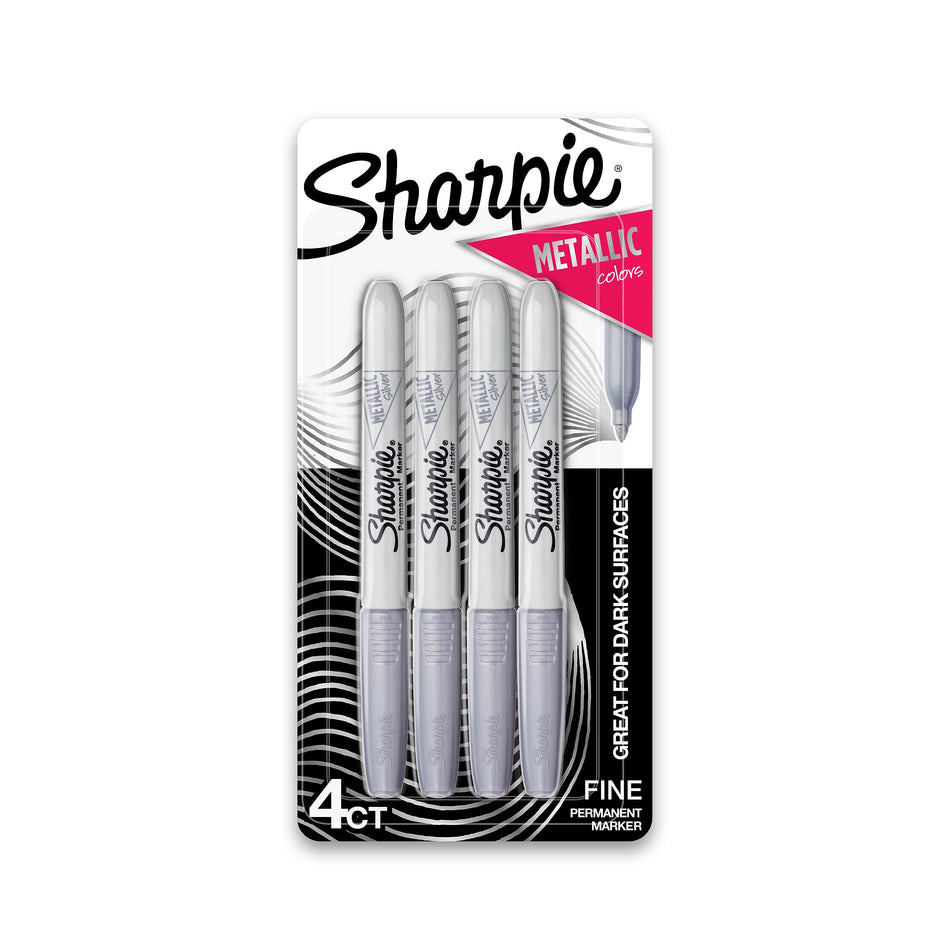 Sharpie Permanent Marker, Fine Tip, Metallic Silver, 4/Pack