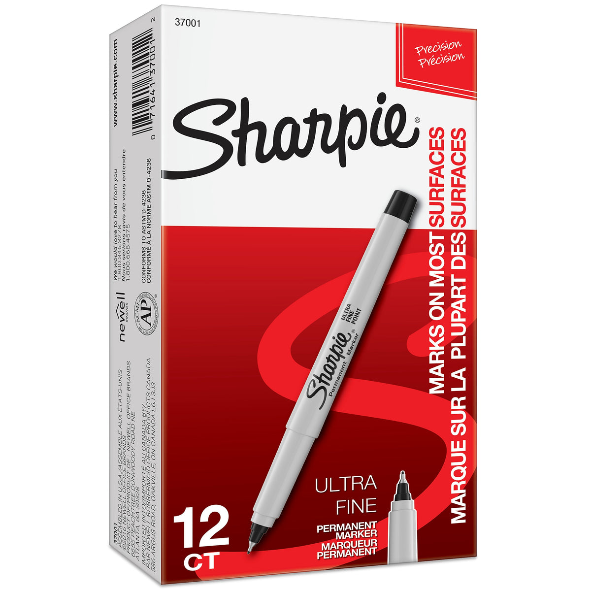 Sharpie Permanent Marker, Ultra Fine Tip, Black, Dozen