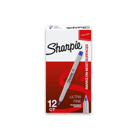 Sharpie Permanent Marker, Ultra Fine Tip, Blue, Dozen