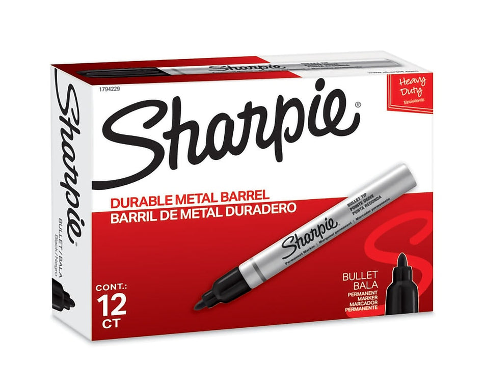 Sharpie Permanent Markers, Bullet Tip, Black, 12/Pack