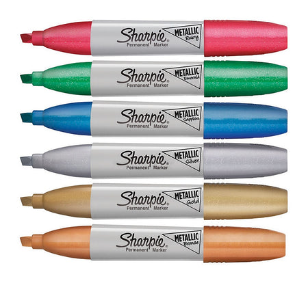 Sharpie Permanent Markers, Chisel Tip, Assorted Metallic, 6/Pack