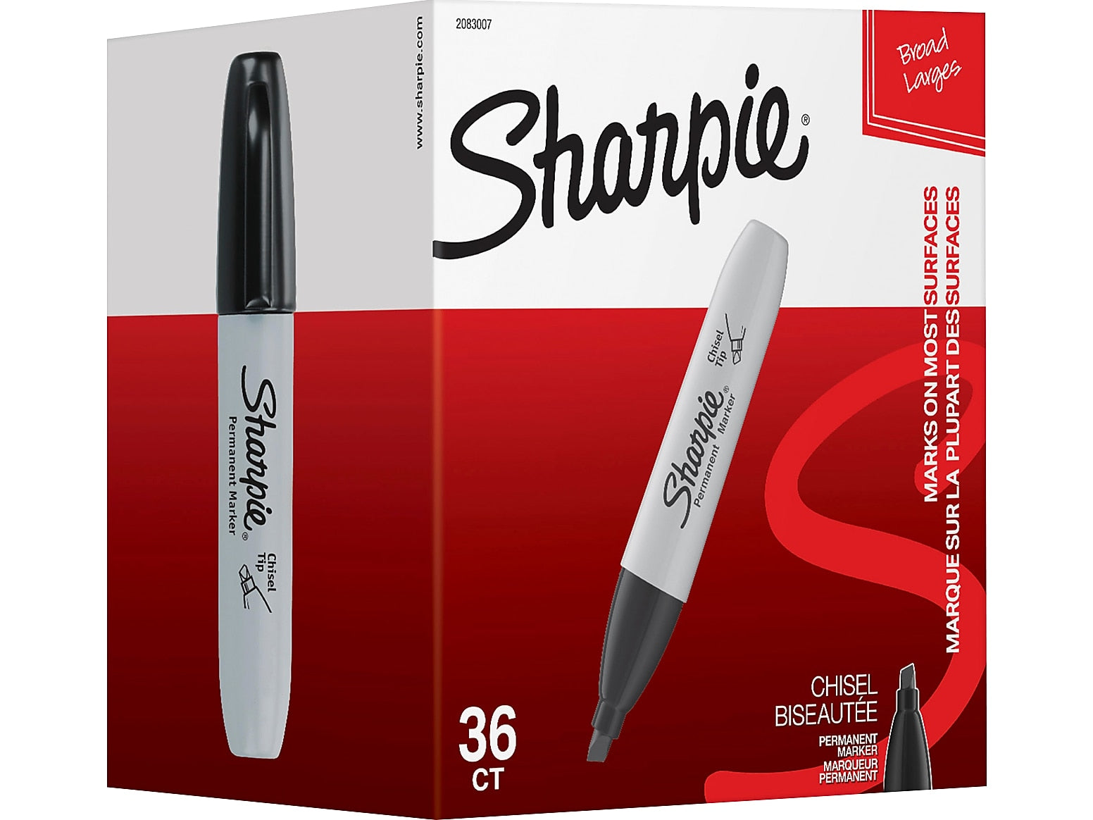 Sharpie Permanent Markers, Chisel Tip, Black, 36/Pack