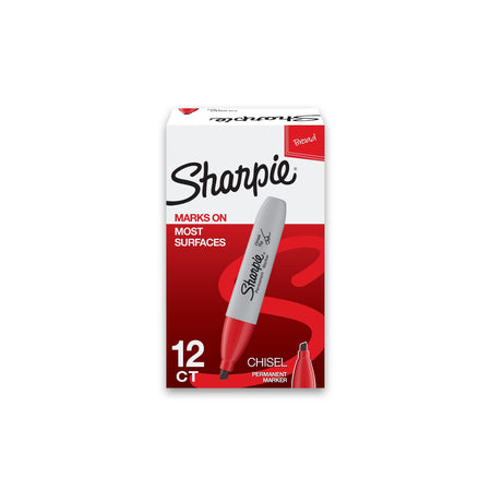 Sharpie Permanent Markers, Chisel Tip, Red, 12/Pack