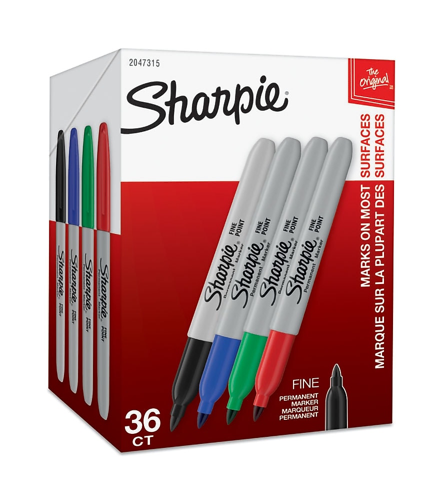 Sharpie Permanent Markers, Fine Tip, Assorted, 36/Pack