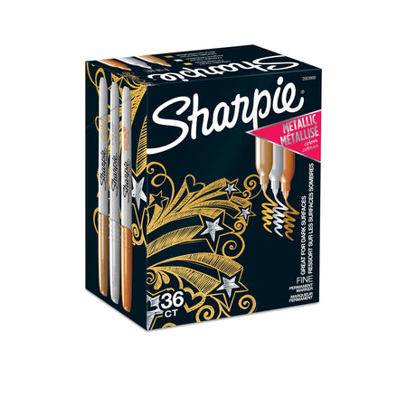 Sharpie Permanent Markers, Fine Tip, Assorted Metallic, 36/Pack