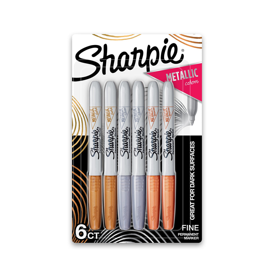 Sharpie Permanent Markers, Fine Tip, Assorted Metallic, 6/Pack