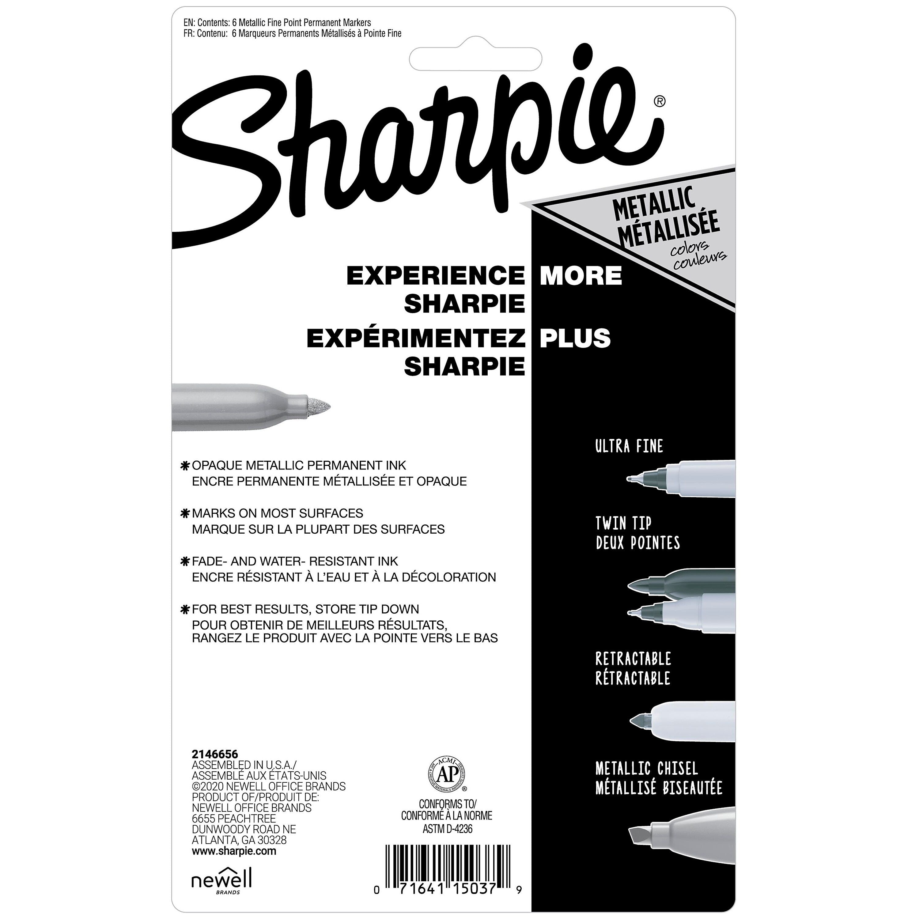 Sharpie Permanent Markers, Fine Tip, Assorted Metallic, 6/Pack