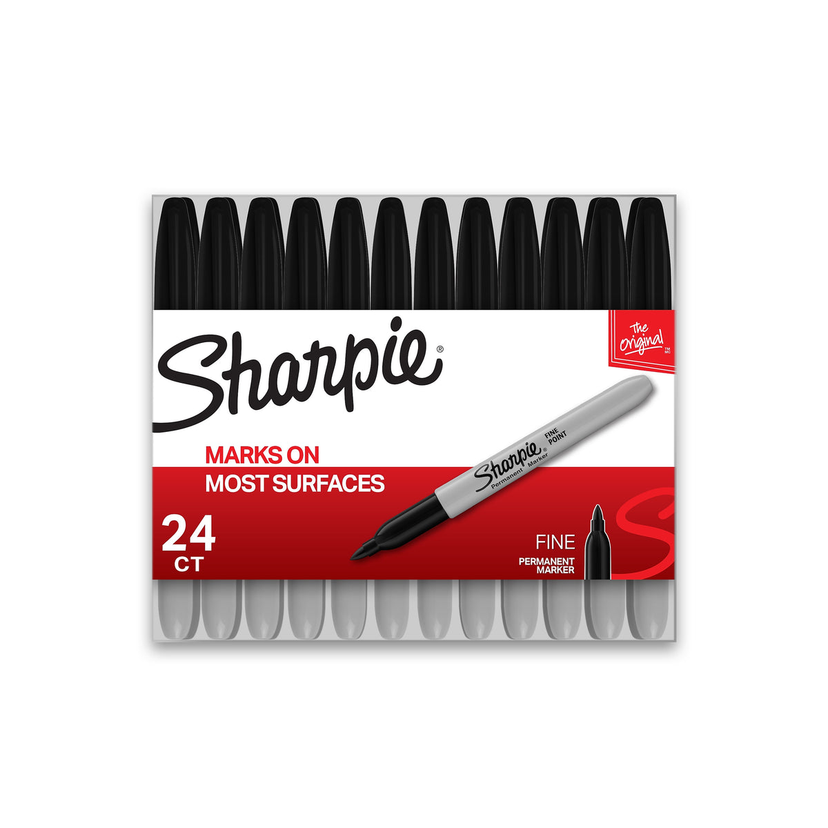 Sharpie Permanent Markers, Fine Tip, Black, 24/Pack