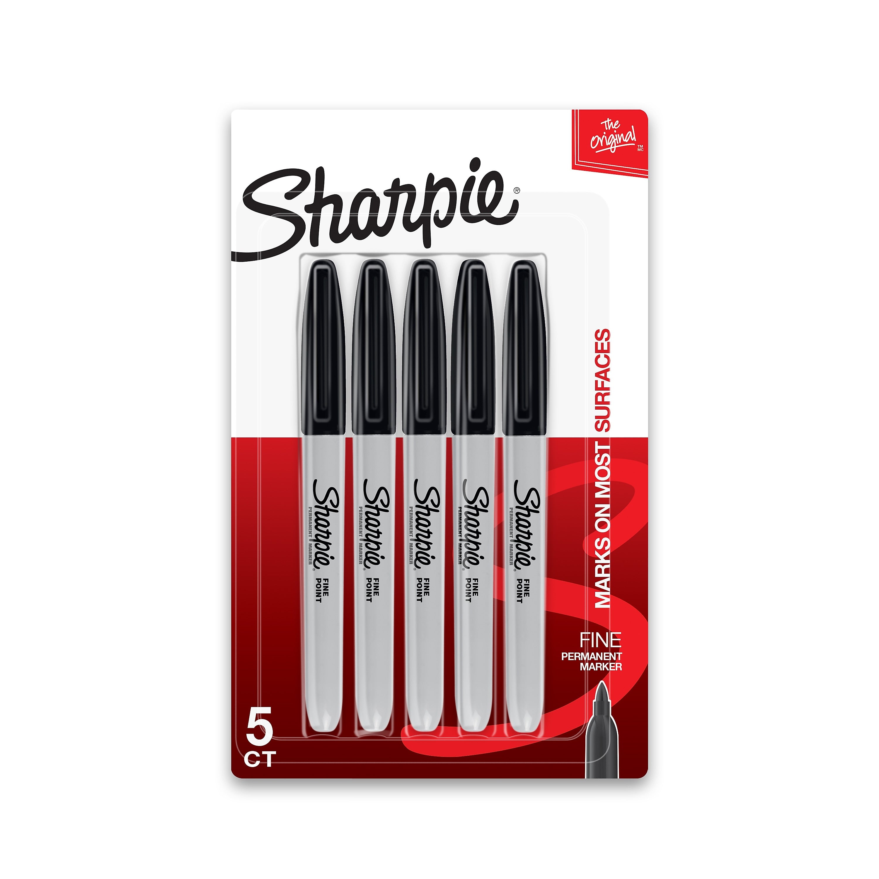 Sharpie Permanent Markers, Fine Tip, Black, 5/Pack