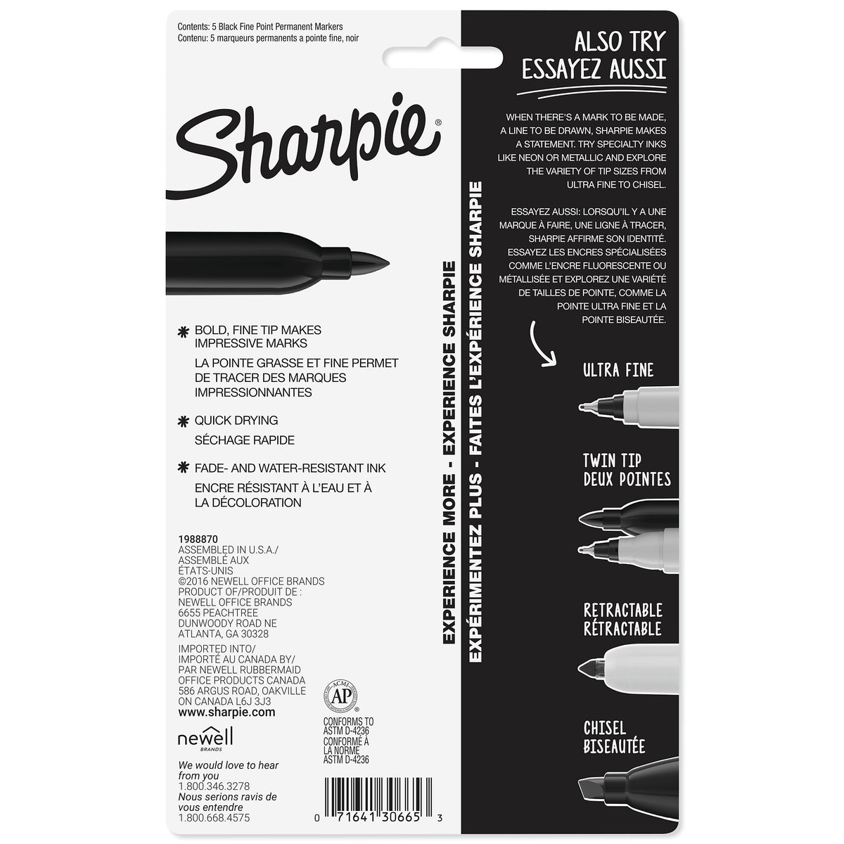 Sharpie Permanent Markers, Fine Tip, Black, 5/Pack