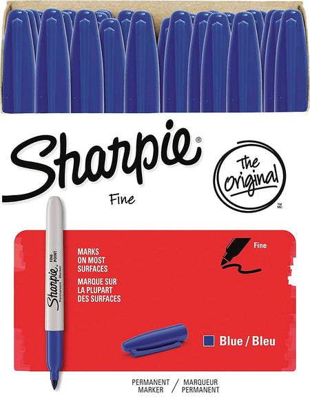 Sharpie Permanent Markers, Fine Tip, Blue, 36/Pack