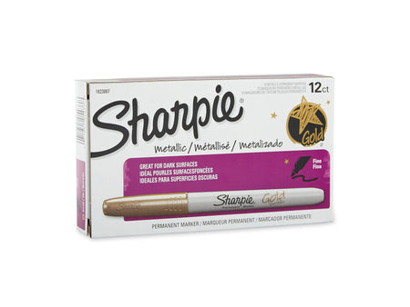 Sharpie Permanent Markers, Fine Tip, Gold Metallic, 12/Pack