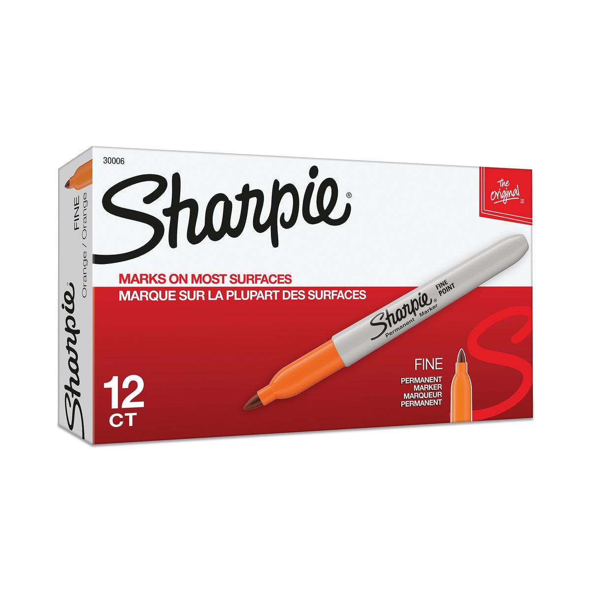 Sharpie Permanent Markers, Fine Tip, Orange, 12/Pack