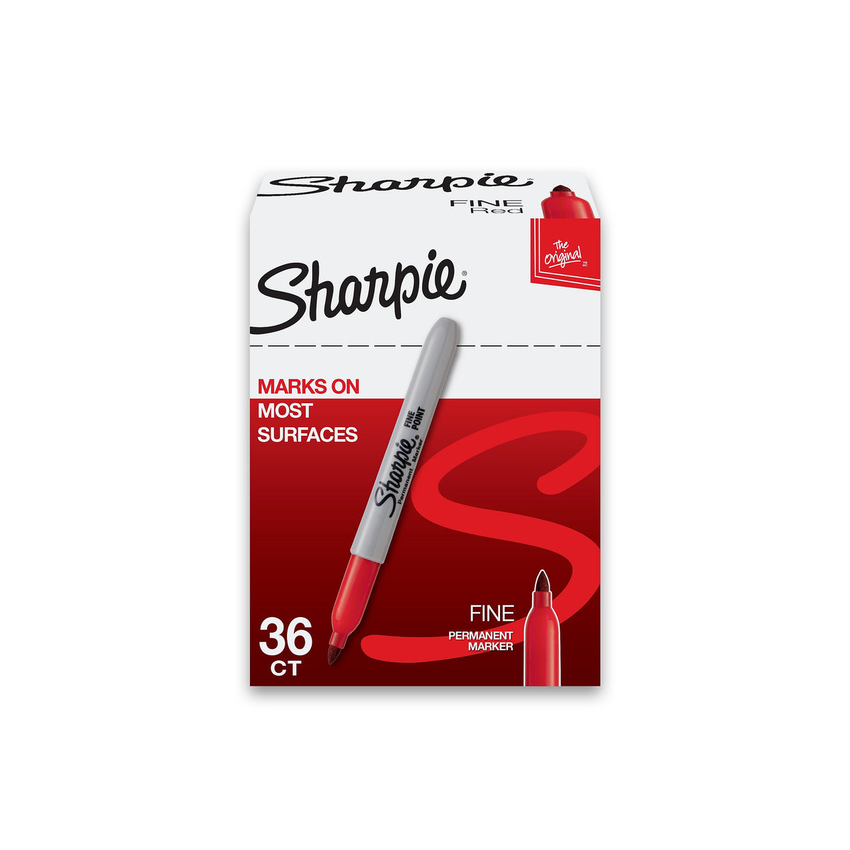 Sharpie Permanent Markers, Fine Tip, Red, 36/Pack