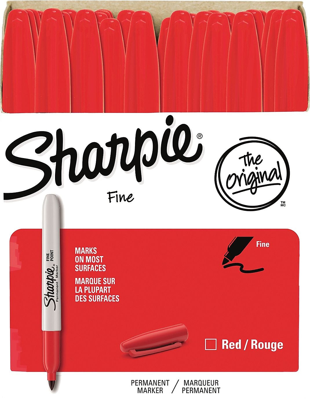 Sharpie Permanent Markers, Fine Tip, Red, 36/Pack