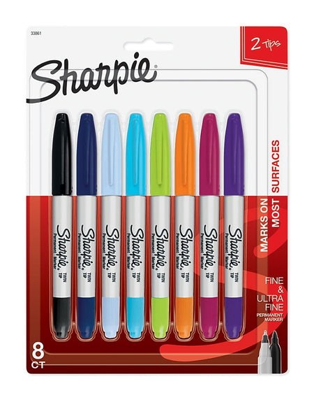 Sharpie Permanent Markers, Twin Tip, Assorted, 8/Pack