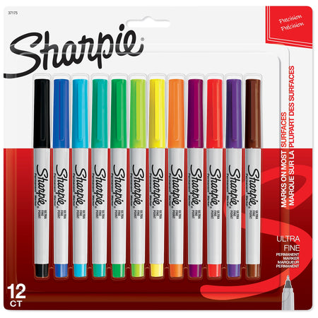 Sharpie Permanent Markers, Ultra Fine Tip, Assorted, 12/Pack