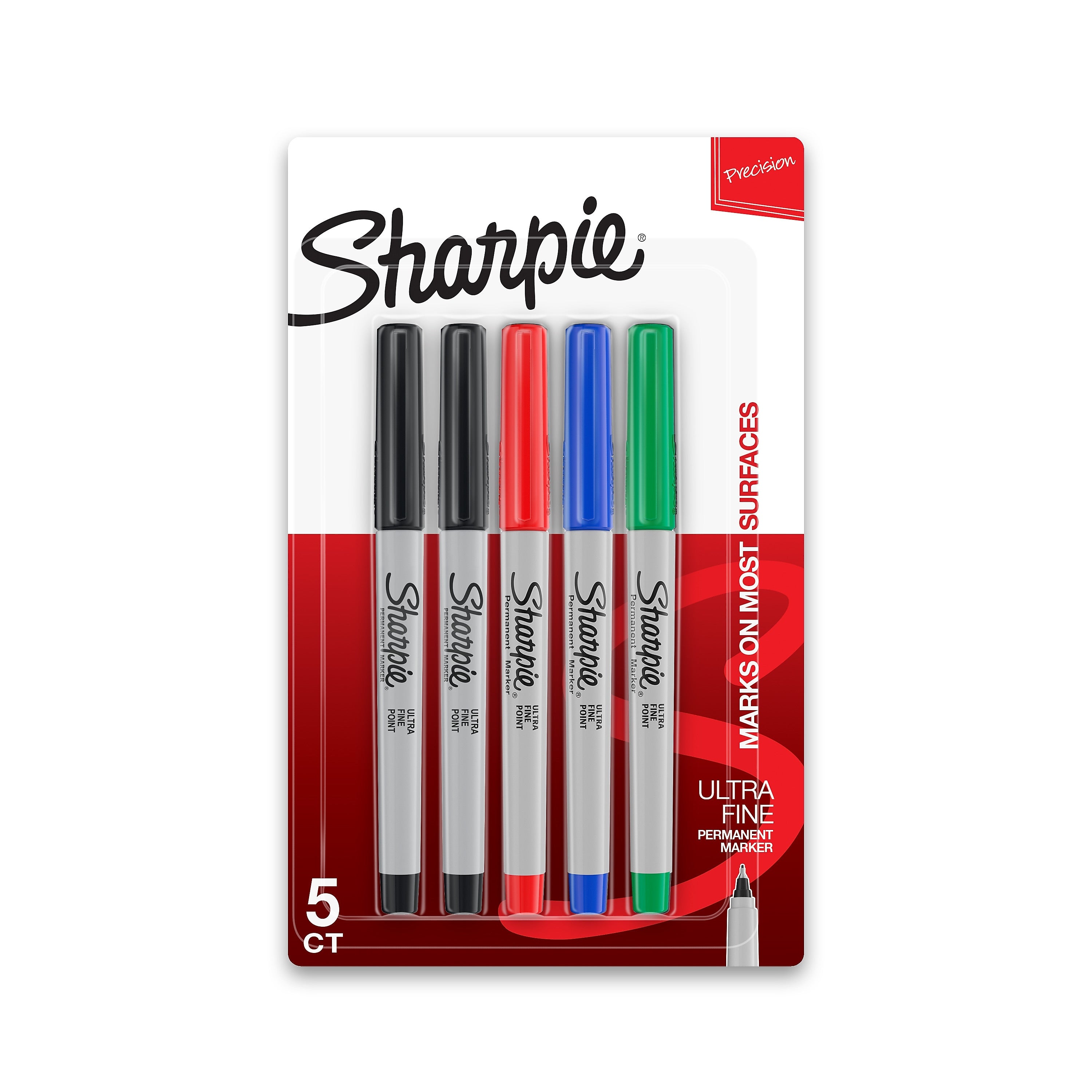 Sharpie Permanent Markers, Ultra Fine Tip, Assorted, 5/Pack