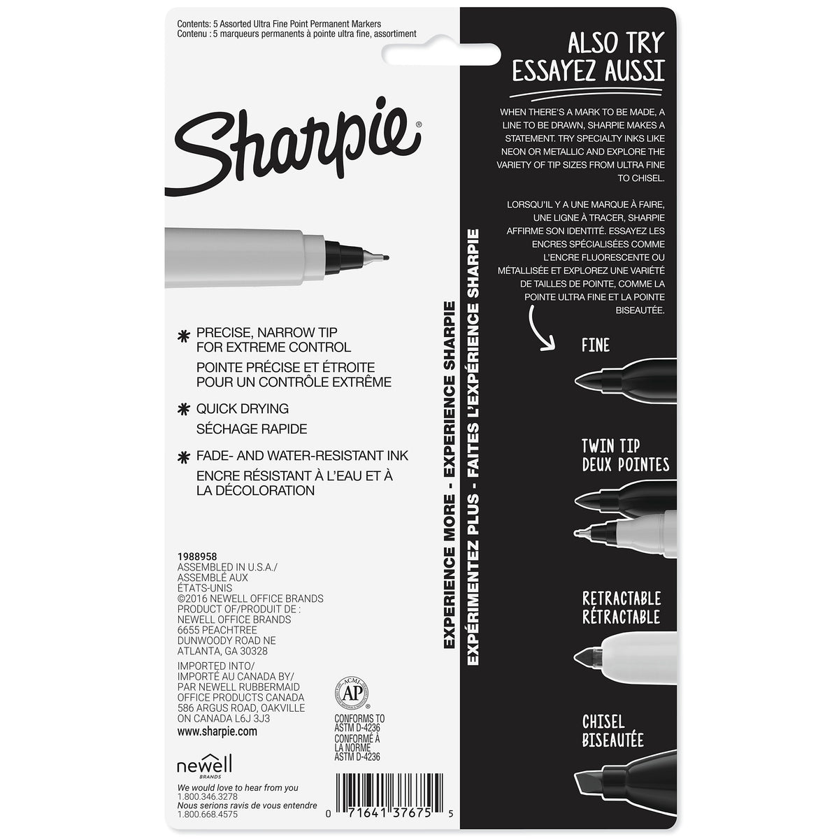 Sharpie Permanent Markers, Ultra Fine Tip, Assorted, 5/Pack