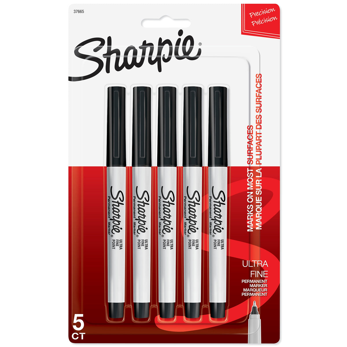 Sharpie Permanent Markers, Ultra Fine Tip, Black, 5/Pack