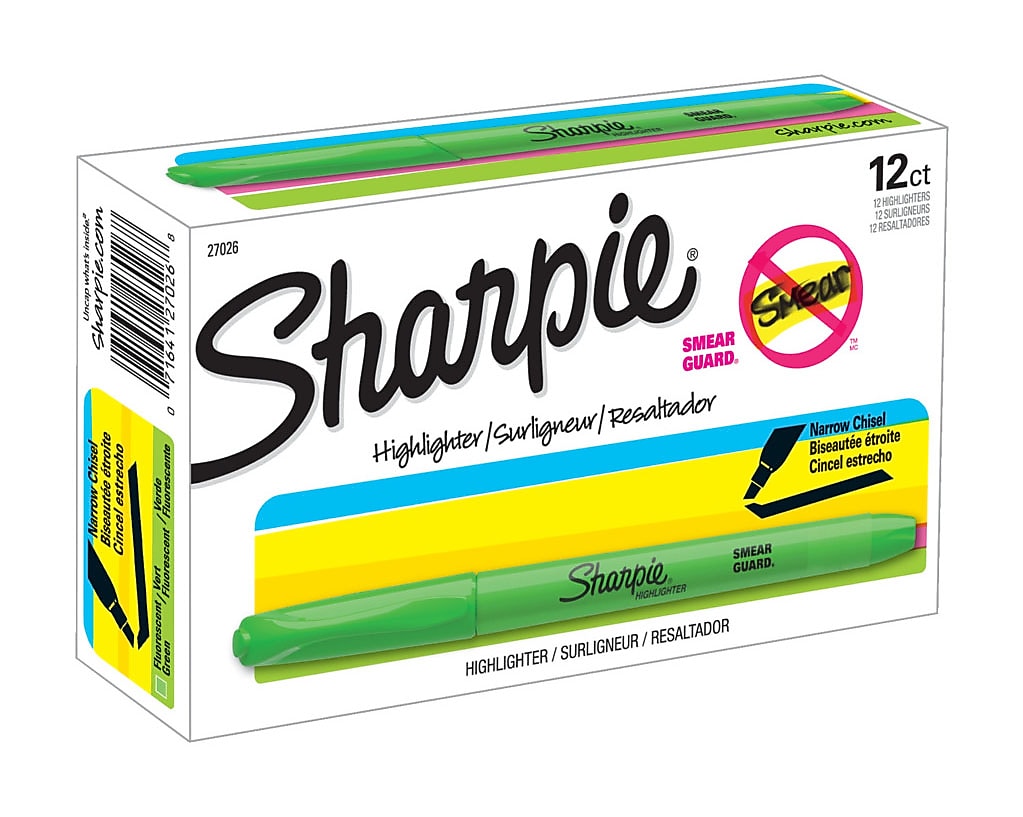 Sharpie Pocket Stick Highlighter, Chisel Tip, Fluorescent Green, Dozen