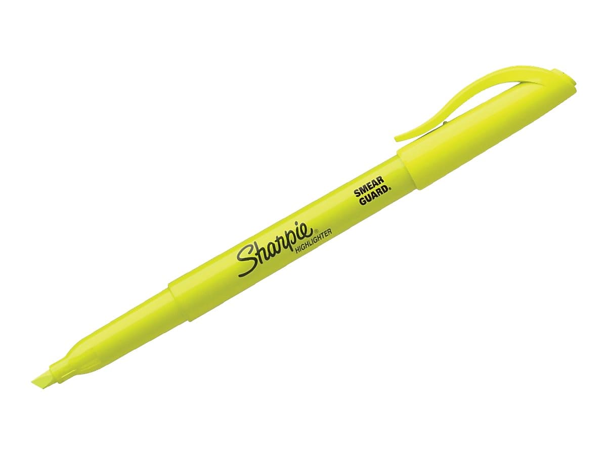 Sharpie Pocket Stick Highlighter, Chisel Tip, Fluorescent Yellow, 5/Pack