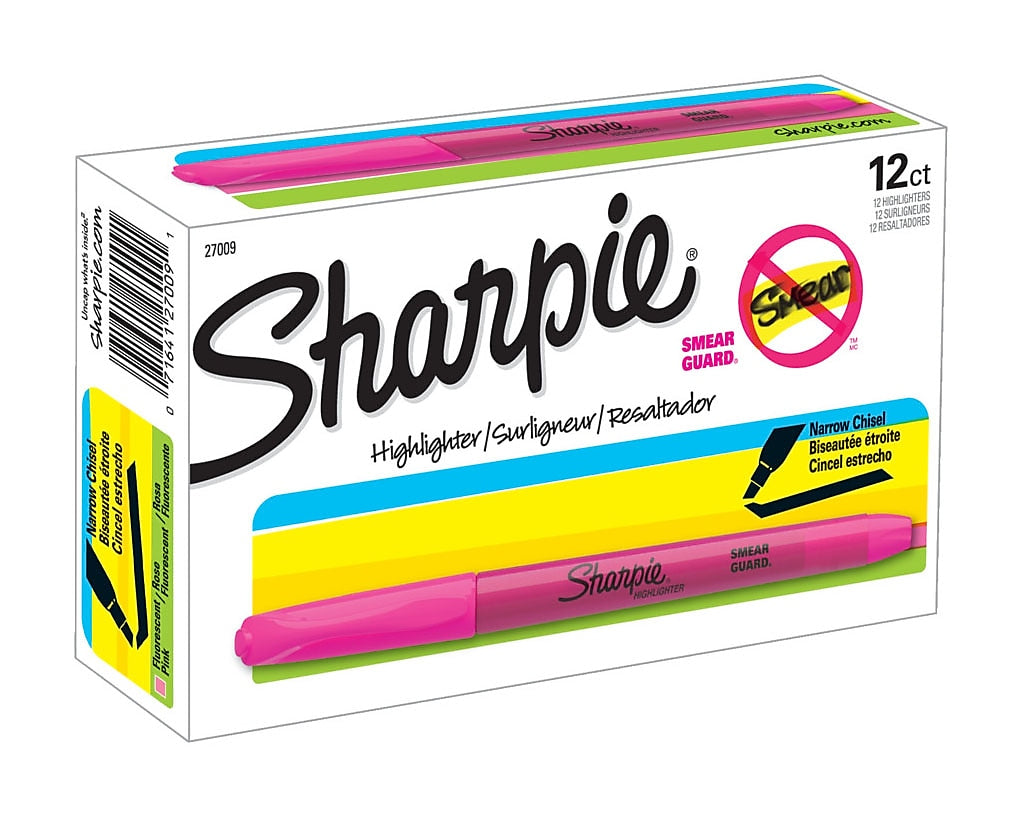 Sharpie Pocket Stick Highlighters, Chisel Tip, Flourescent Pink, Dozen