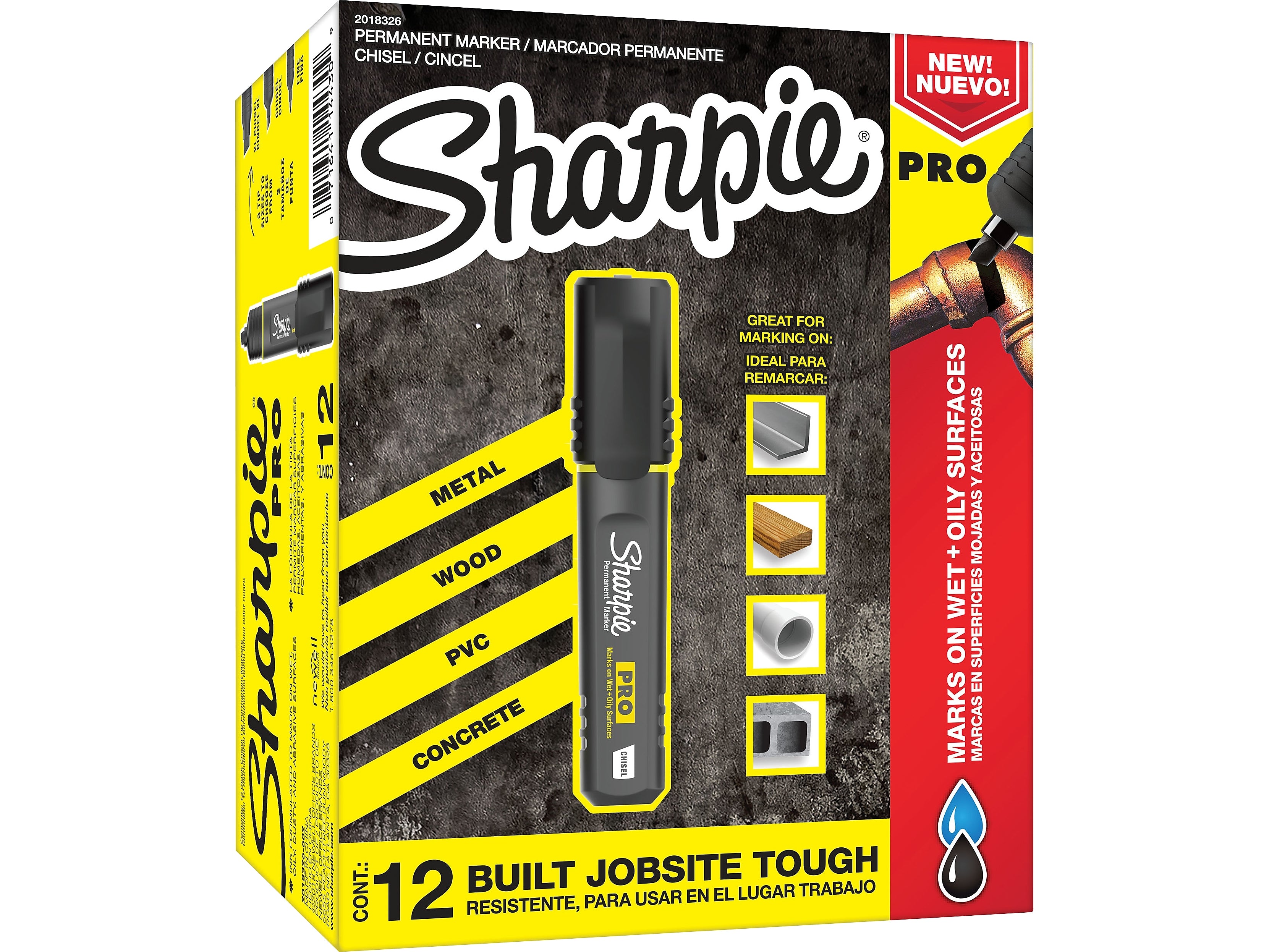 Sharpie PRO Permanent Markers, Chisel Tip, Black, 12/Pack