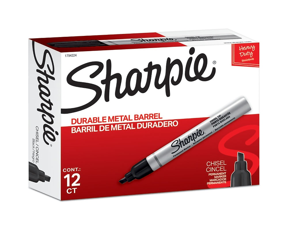 Sharpie PRO Permanent Markers, Chisel Tip, Black, 12/Pack